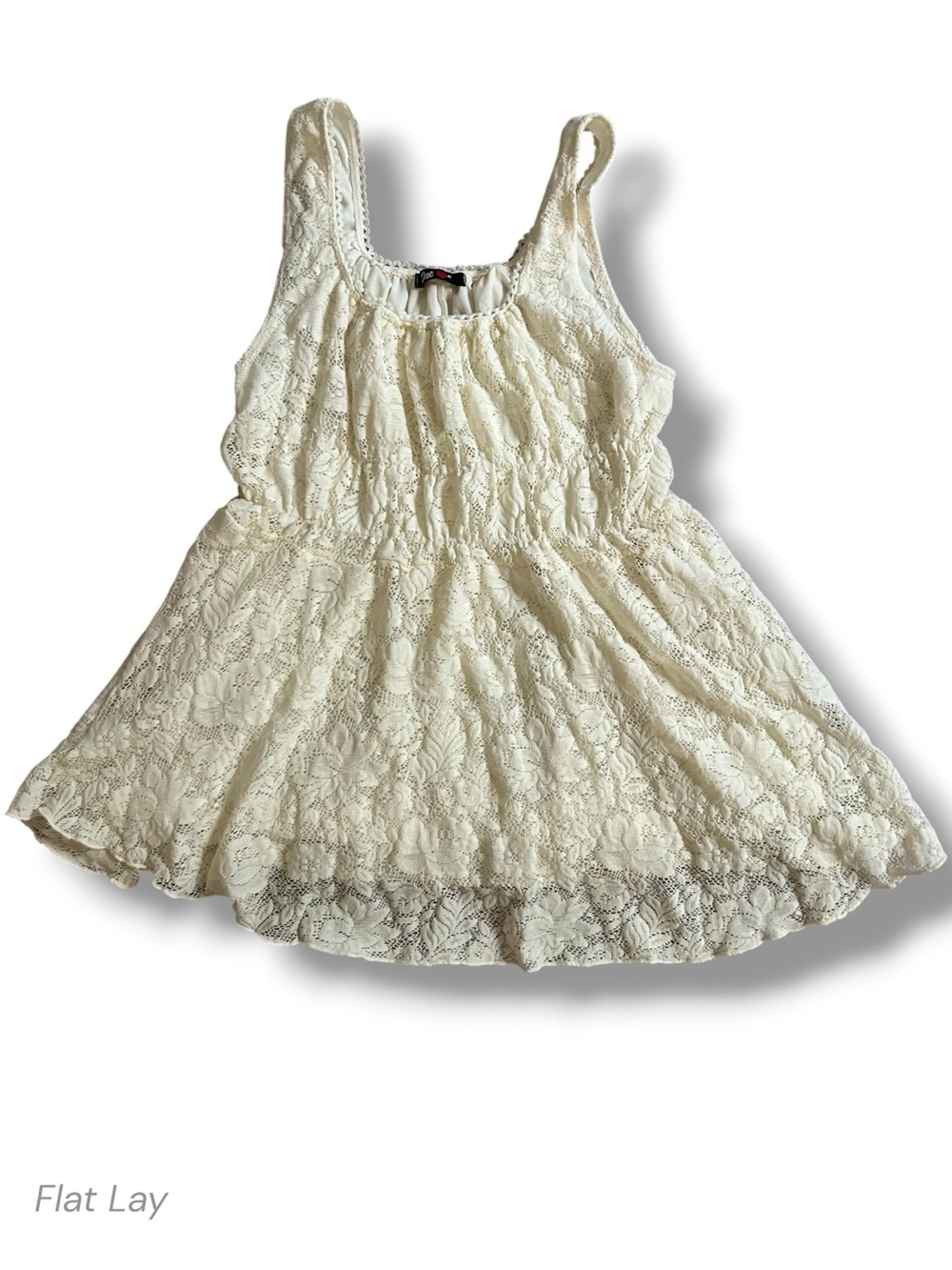 Vintage One Love Ivory Cream Lace Sleeveless Babydoll Tank Top Boho Romantic L